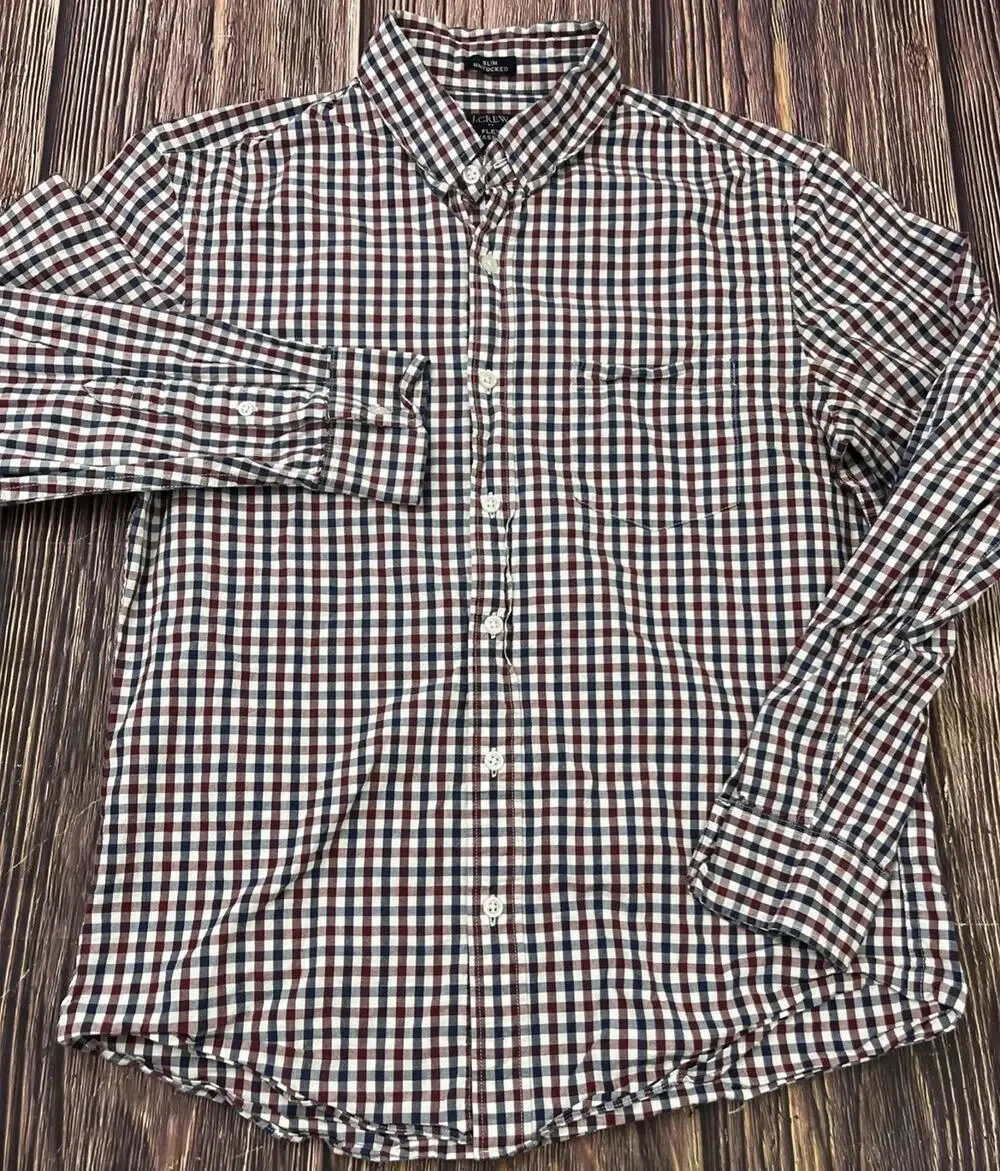J Crew Slim Untucked Flex Washed Plaid Button Down Shirt Men's Size Medium